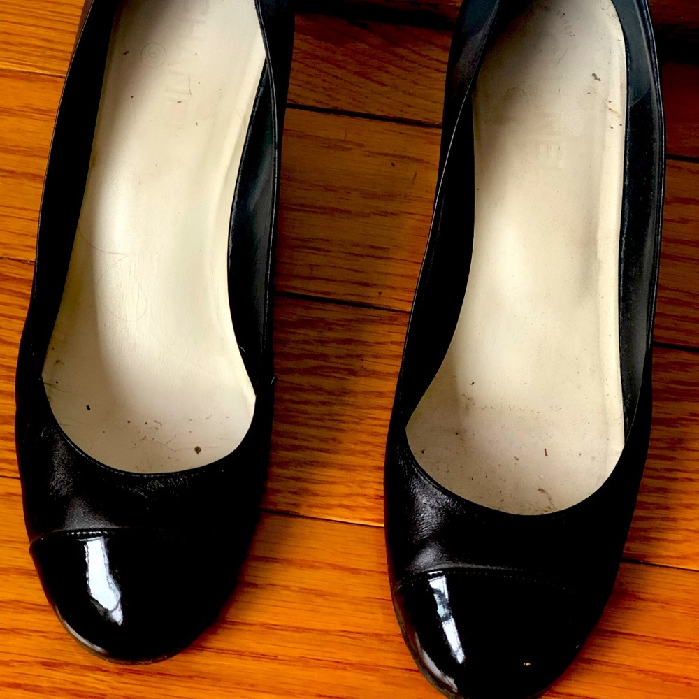 Chanel Black Wedge Heels